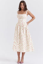 Flora™ | Vestido midi vintage para mujer con estampado floral | Corsé y falda fluida para un look romántico