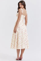 Flora™ | Vestido midi vintage para mujer con estampado floral | Corsé y falda fluida para un look romántico