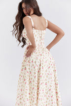 Flora™ | Vestido midi vintage para mujer con estampado floral | Corsé y falda fluida para un look romántico
