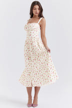 Flora™ | Vestido midi vintage para mujer con estampado floral | Corsé y falda fluida para un look romántico