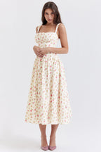 Flora™ | Vestido midi vintage para mujer con estampado floral | Corsé y falda fluida para un look romántico