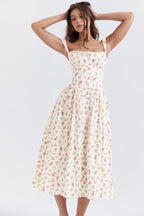 Flora™ | Vestido midi vintage para mujer con estampado floral | Corsé y falda fluida para un look romántico
