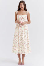 Flora™ | Vestido midi vintage para mujer con estampado floral | Corsé y falda fluida para un look romántico
