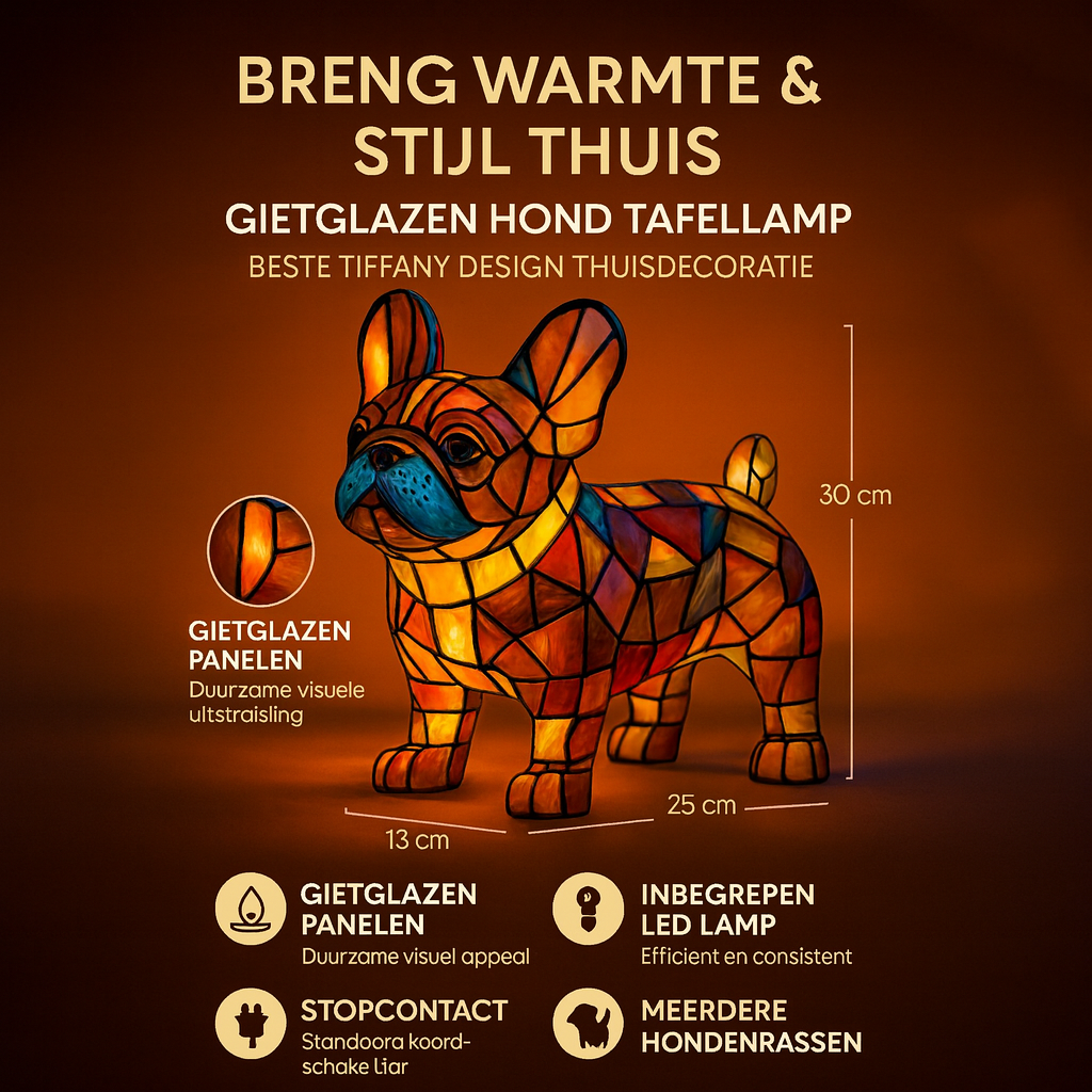 Farverig Tiffany-bordlampe formet som en hund