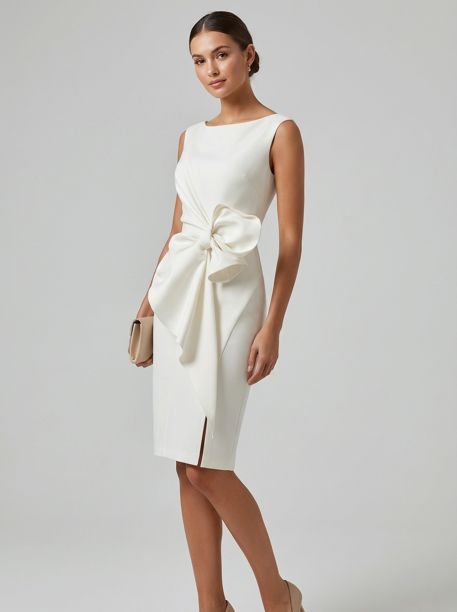 Valeria | Elegant Midi Kjole Med Drapering Og Sløjfedetalje