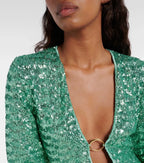 Zafira| Mini-robe à paillettes avec col en V profond et manches évasées