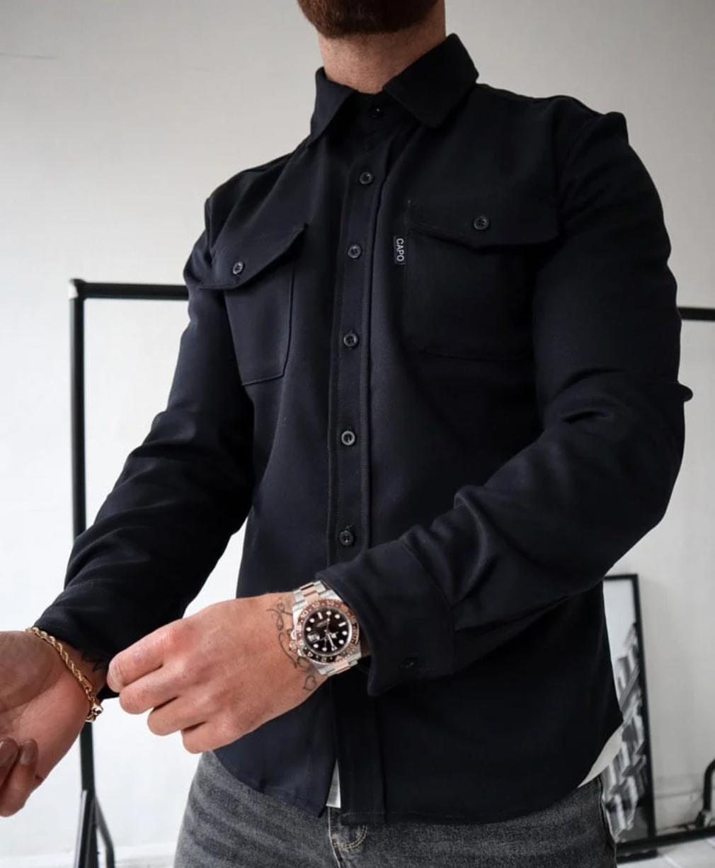 Herre skjortejakke med krave, knapper og to brystlommer