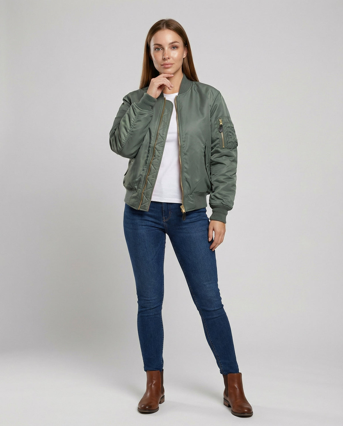 Anais | Women's Padded Forest Bomber Jacket with Zipper and Ribbed Edges