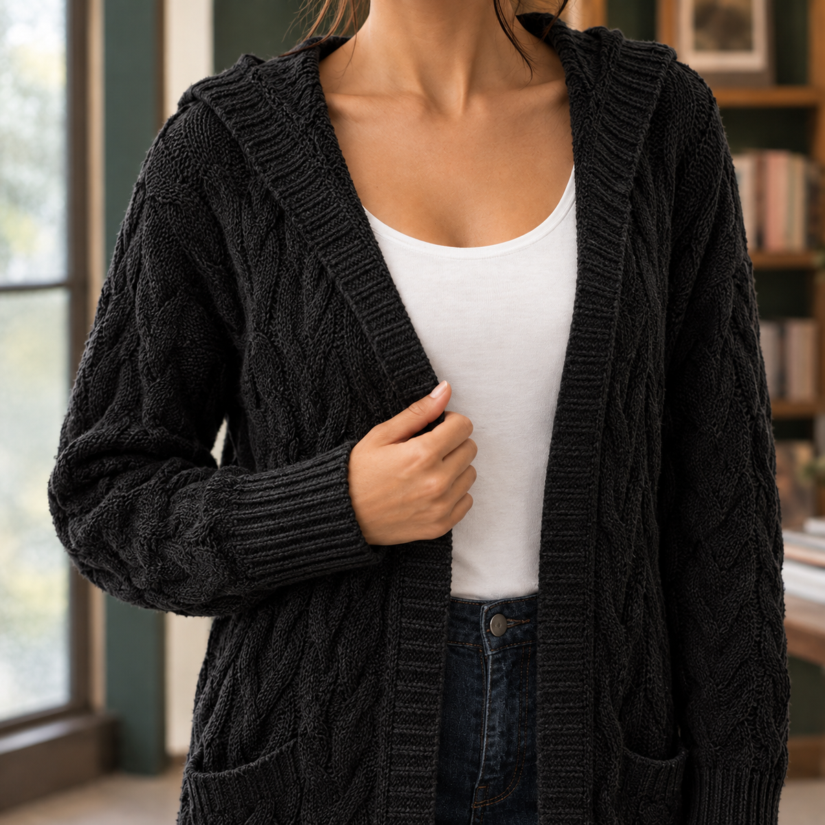 Camille | Dame lang cardigan med snoninger og lommer