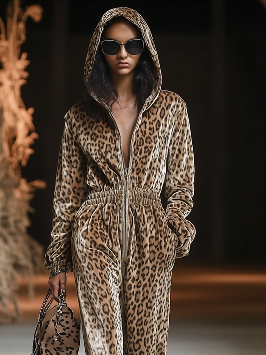 Nadia | Dame Leopard Velour Jumpsuit