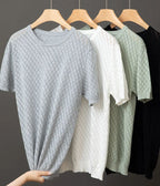 Ernesto™ | Herre Strikket Sommer T-shirt med Rudemønster og Åndbart Design | Luftig T-shirt