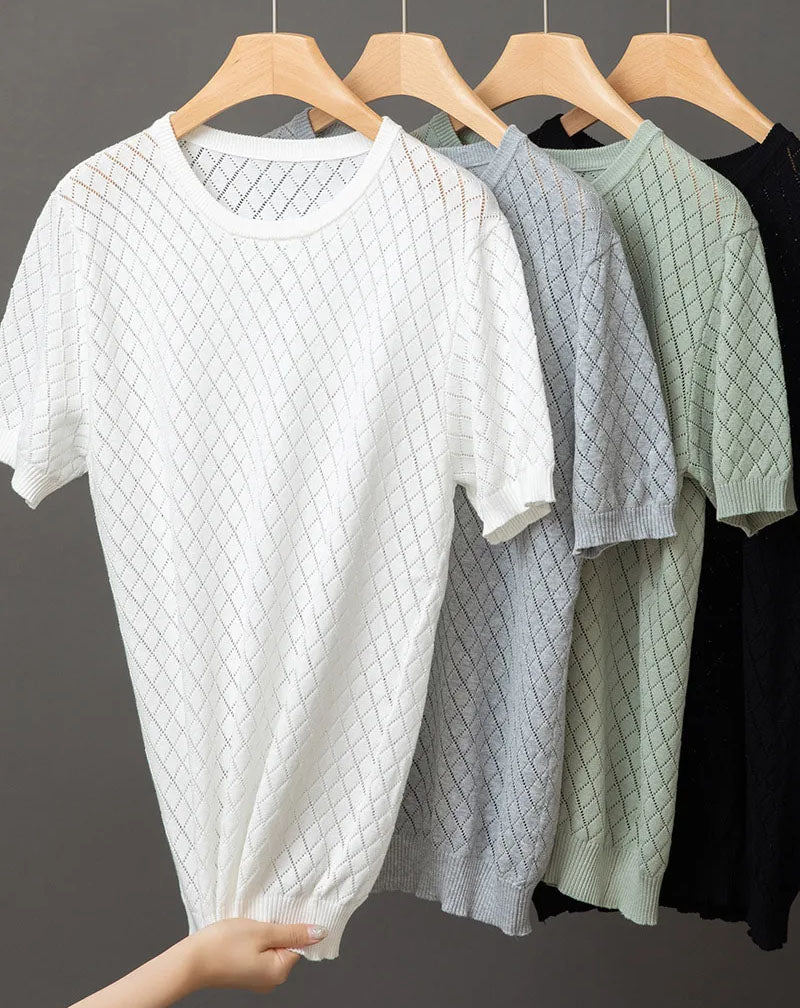 Ernesto™ | Camiseta de Punto de Verano para Hombre con Patrón de Cuadros y Diseño Transpirable | Camiseta Ligera