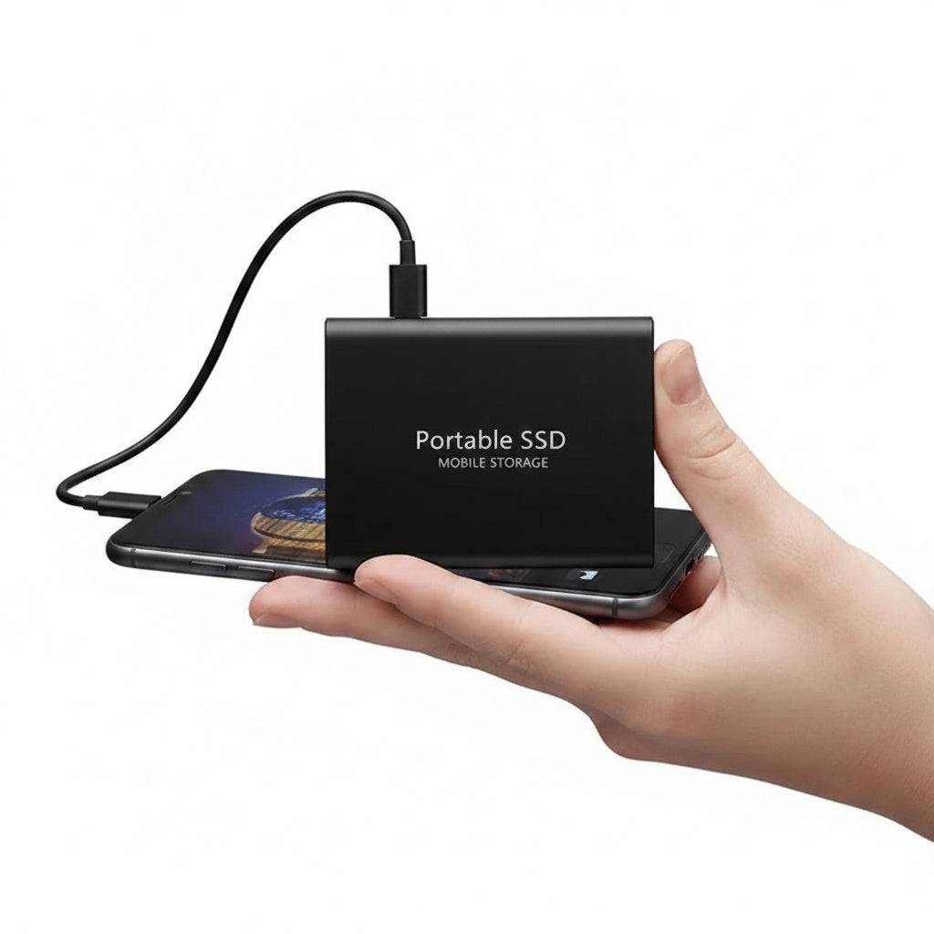 Bærbar ekstern SSD med USB-kabel til digital lagring