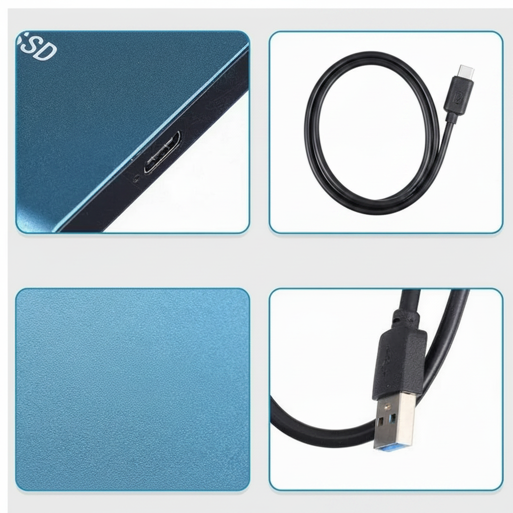 Bærbar ekstern SSD med USB-kabel til digital lagring
