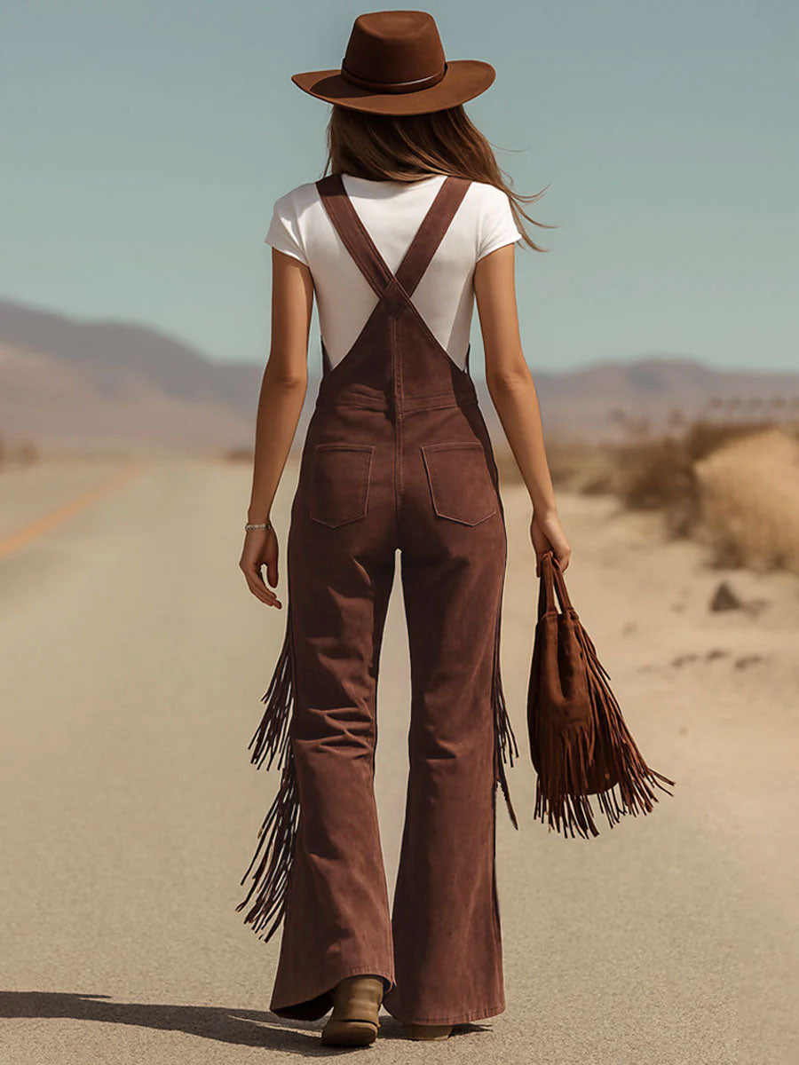 Overalls med brede ben, forlommer, knapper og lange frynsedetaljer