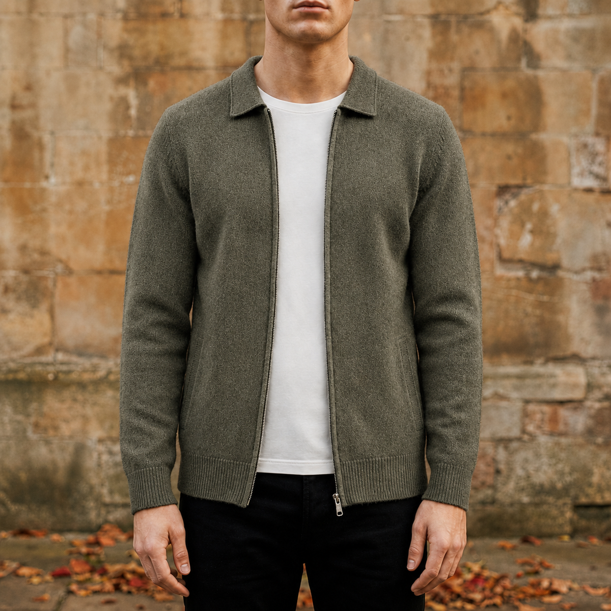 August | Herre cashmere cardigan med lynlås