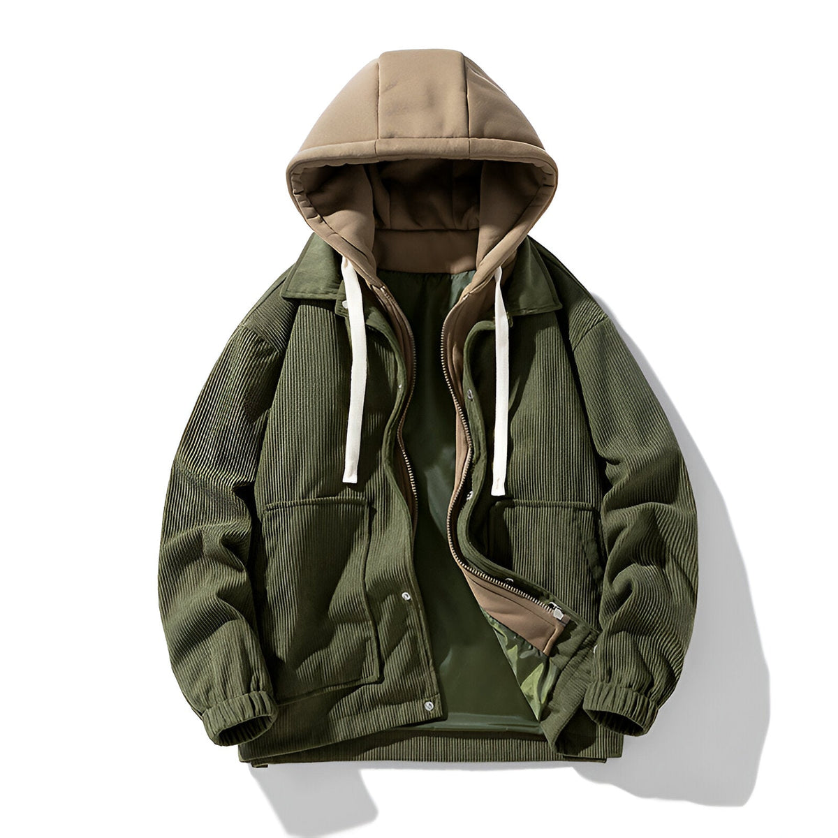 Nicolai | Men's corduroy jacket with hood and zipper