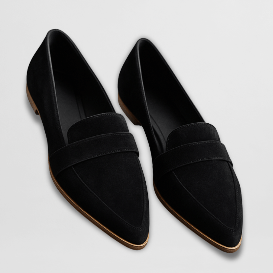 Dame loafers med spids tå, pennyrem og lav hæl