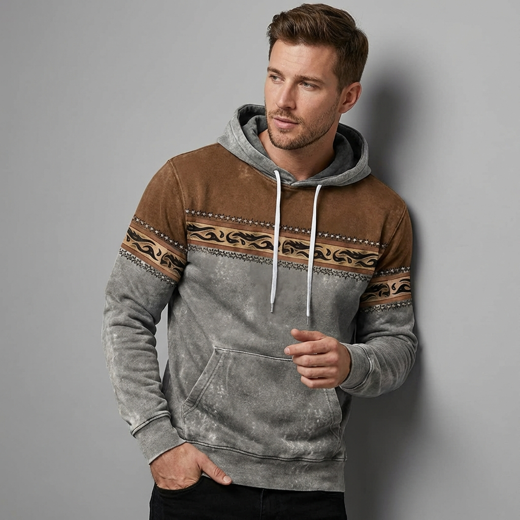 Taviero | Men's Hoodie with Ethnic Pattern