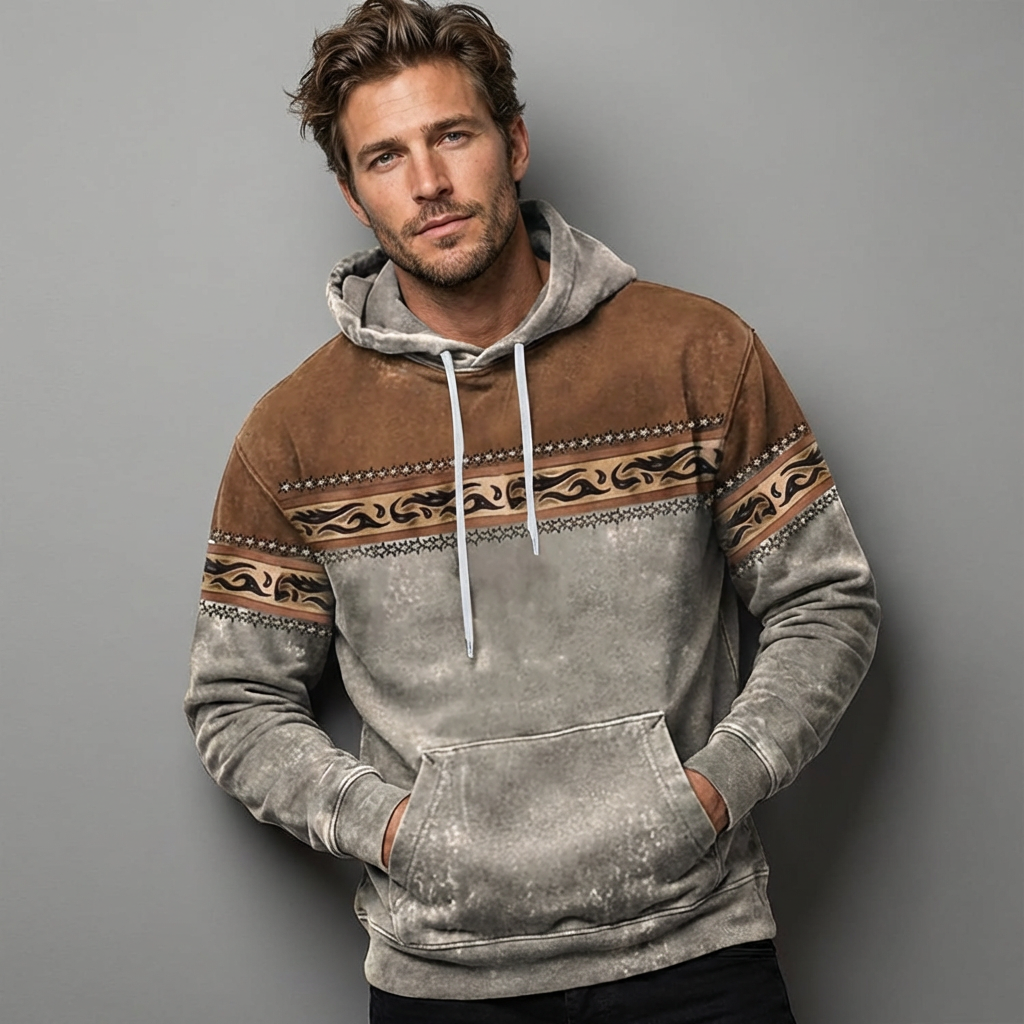 Taviero | Men's Hoodie with Ethnic Pattern