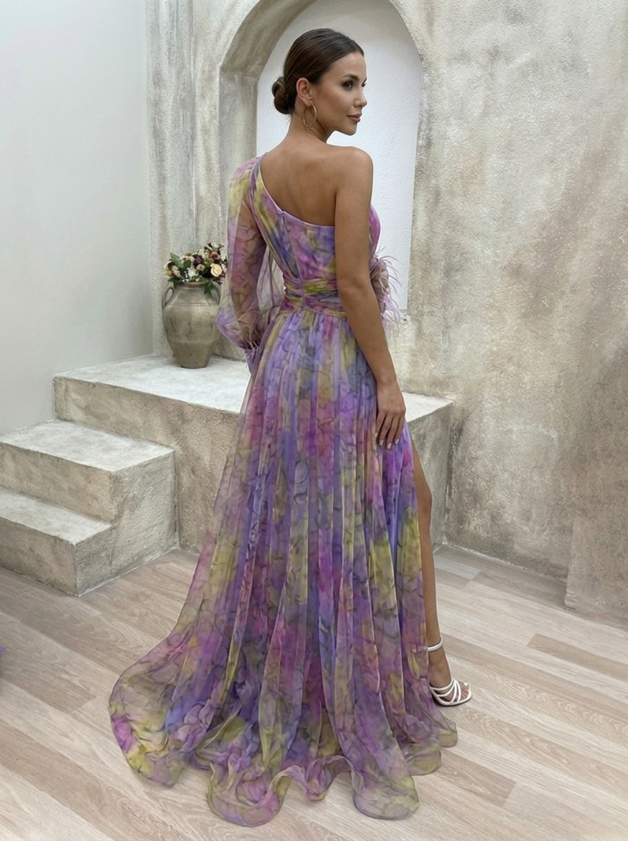 Elvanna | One-Shoulder Chiffon Aftenkjole