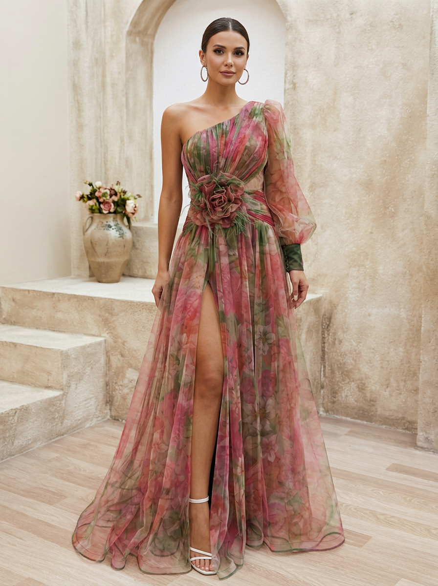 Elvanna | One-Shoulder Chiffon Aftenkjole