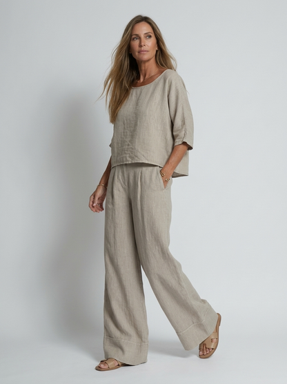 Calira | Linen Set with Loose Top and Wide Pants