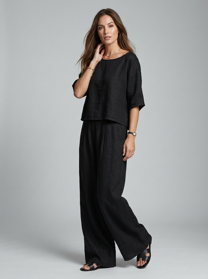 Calira | Linen Set with Loose Top and Wide Pants