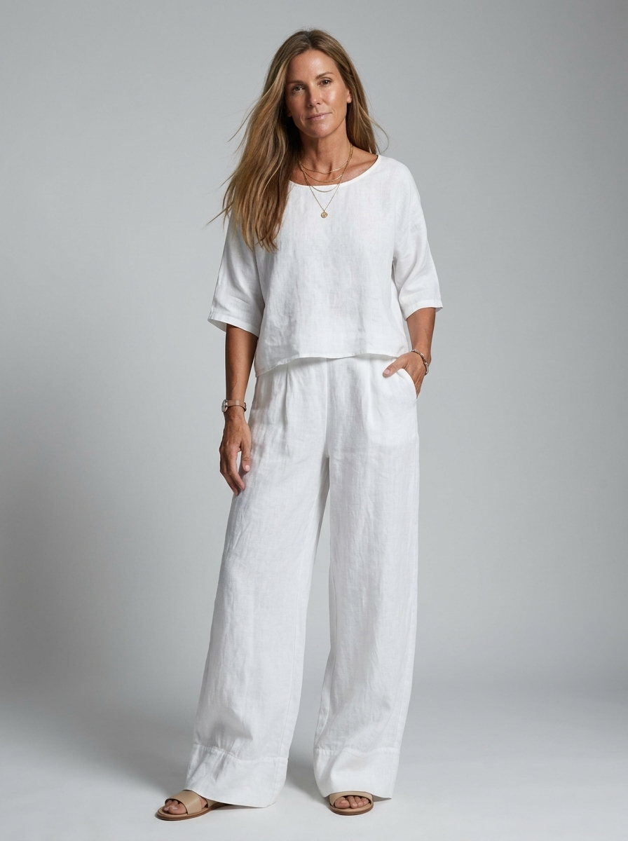 Calira | Linen Set with Loose Top and Wide Pants