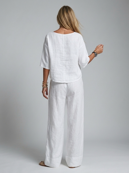 Calira | Linen Set with Loose Top and Wide Pants