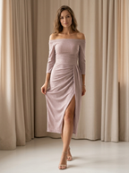 Elowen | Off-Shoulder Maxi Kjole Med Drapering Og Slids