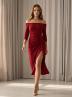 Elowen | Off-Shoulder Maxi Kjole Med Drapering Og Slids
