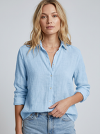 Elena | Let Skjorte i Bomuld-Look med V-Hals og Knappelukning