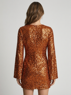 Zafira| Mini-robe à paillettes avec col en V profond et manches évasées