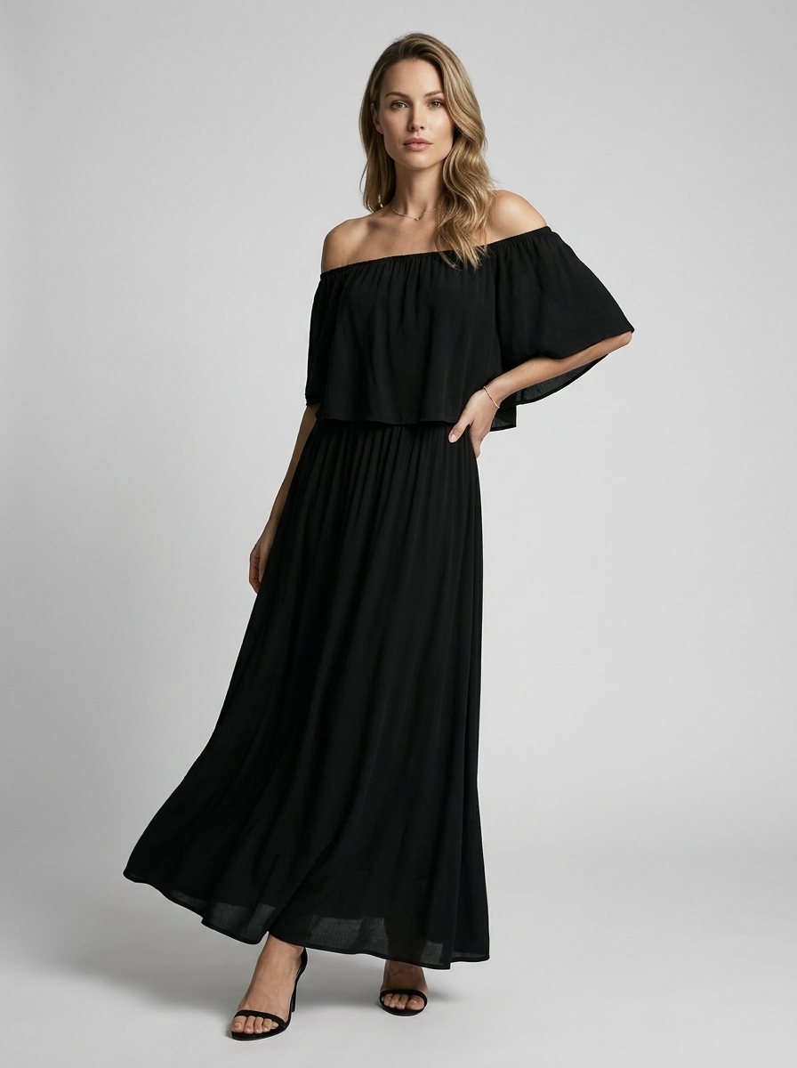 Amarisa | Off-Shoulder Maxi Kjole Damer | Luftig Sommerkjole med Lige Skørt og Løstsiddende Overdel til Strand eller Middag