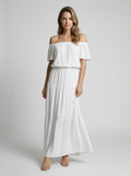 Amarisa | Off-Shoulder Maxi Kjole Damer | Luftig Sommerkjole med Lige Skørt og Løstsiddende Overdel til Strand eller Middag