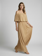 Amarisa | Off-Shoulder Maxi Kjole Damer | Luftig Sommerkjole med Lige Skørt og Løstsiddende Overdel til Strand eller Middag