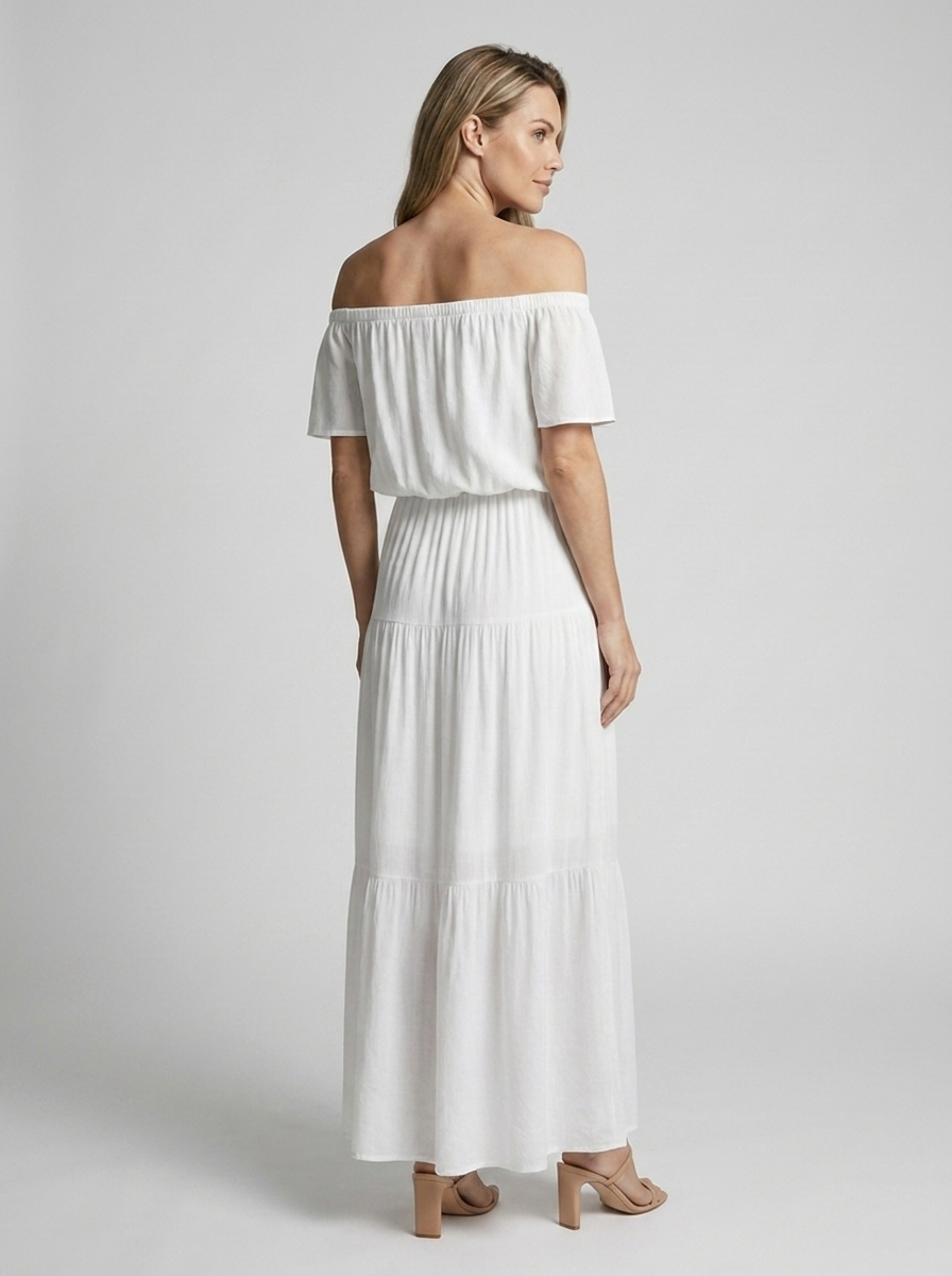 Amarisa | Off-Shoulder Maxi Kjole Damer | Luftig Sommerkjole med Lige Skørt og Løstsiddende Overdel til Strand eller Middag