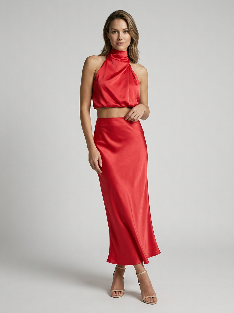 Selina | Satynowa sukienka maxi z wiązaniem na szyi i elegancką sylwetką