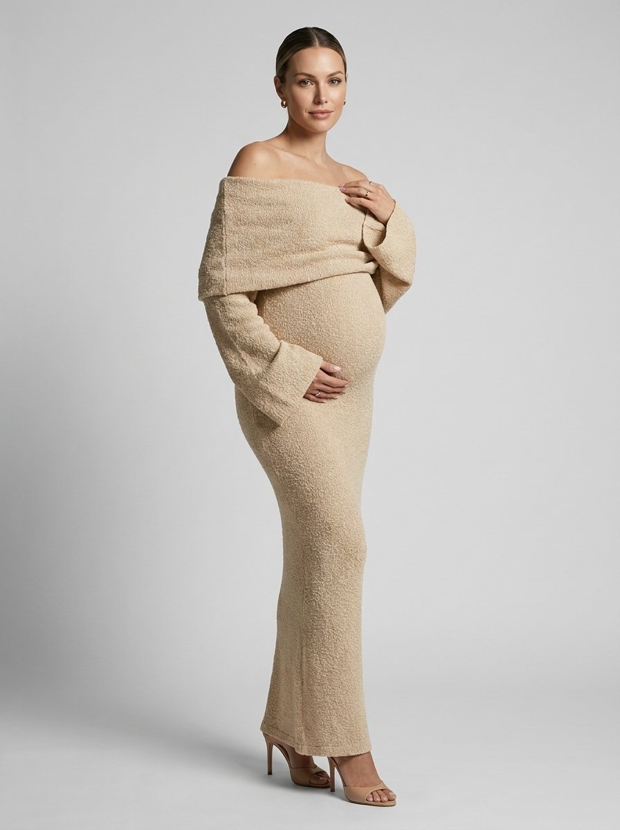 Elaria | Robe De Grossesse Bardot À Manches Longues