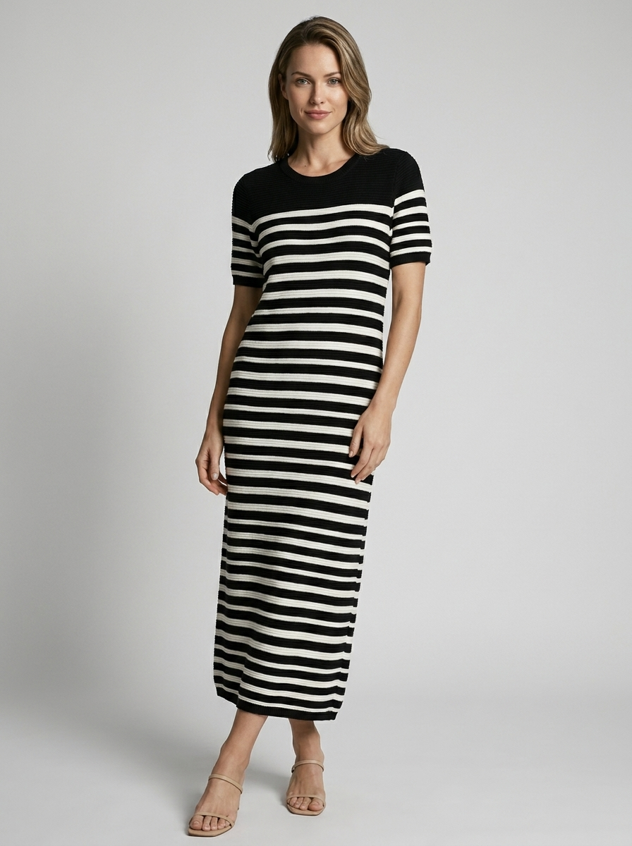Adeline | Stribet Maxi T-Shirt Kjole Til Sommer