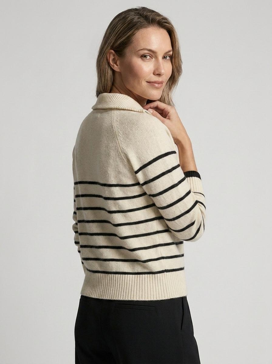 Isabelle™ | Pull vintage chic à demi-fermeture éclair pour femme avec rayures classiques