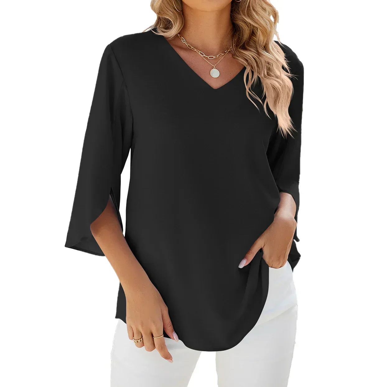 Isolde | Blusa Donna con Scollo a V e Maniche 3/4