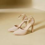 Isadora | Dame pumps i læder med ankelrem og blokhæl