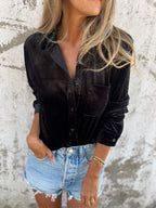 Vérane™ | Damer Oversized Fløjlsskjorte Med Glans Og Knaplukning | Blød Statement Top I Trendfarver