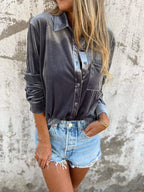Vérane™ | Damer Oversized Fløjlsskjorte Med Glans Og Knaplukning | Blød Statement Top I Trendfarver