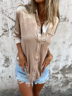 Vérane™ | Damer Oversized Fløjlsskjorte Med Glans Og Knaplukning | Blød Statement Top I Trendfarver