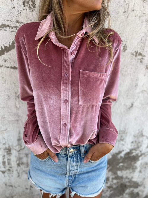 Vérane | Women's Oversized Velvet Shirt with Shine and Button Closure