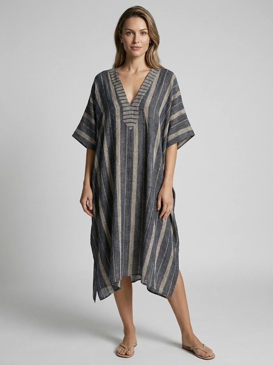 Seraphina | Kaftankjole Med Stribet Design Og V-Hals