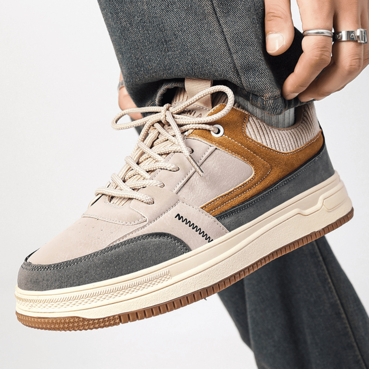 Lucas | Men's faux leather sneakers with panel design